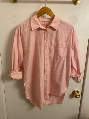 Anthropologie 100% Cotton Relaxed Button-Down Shirt — Pink